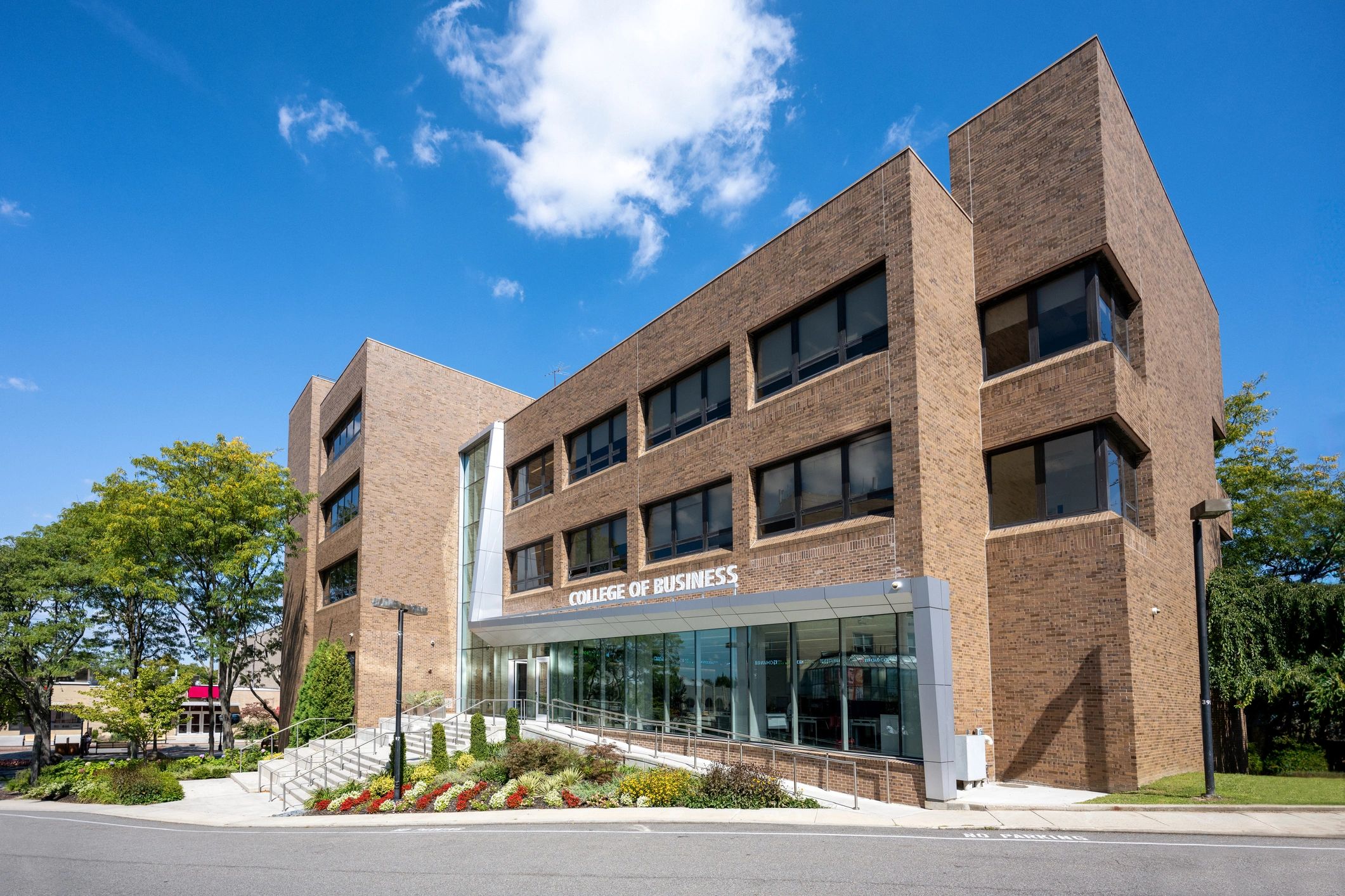 Institutional building exterior suitable for monitored campus security