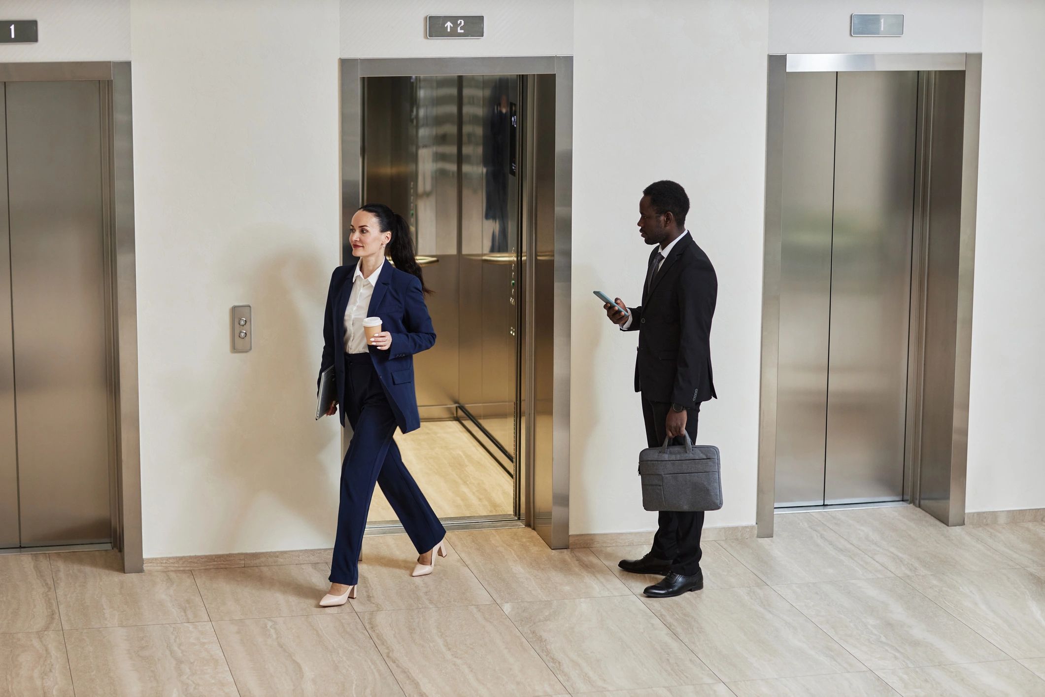 Modern commercial building environment with controlled access points