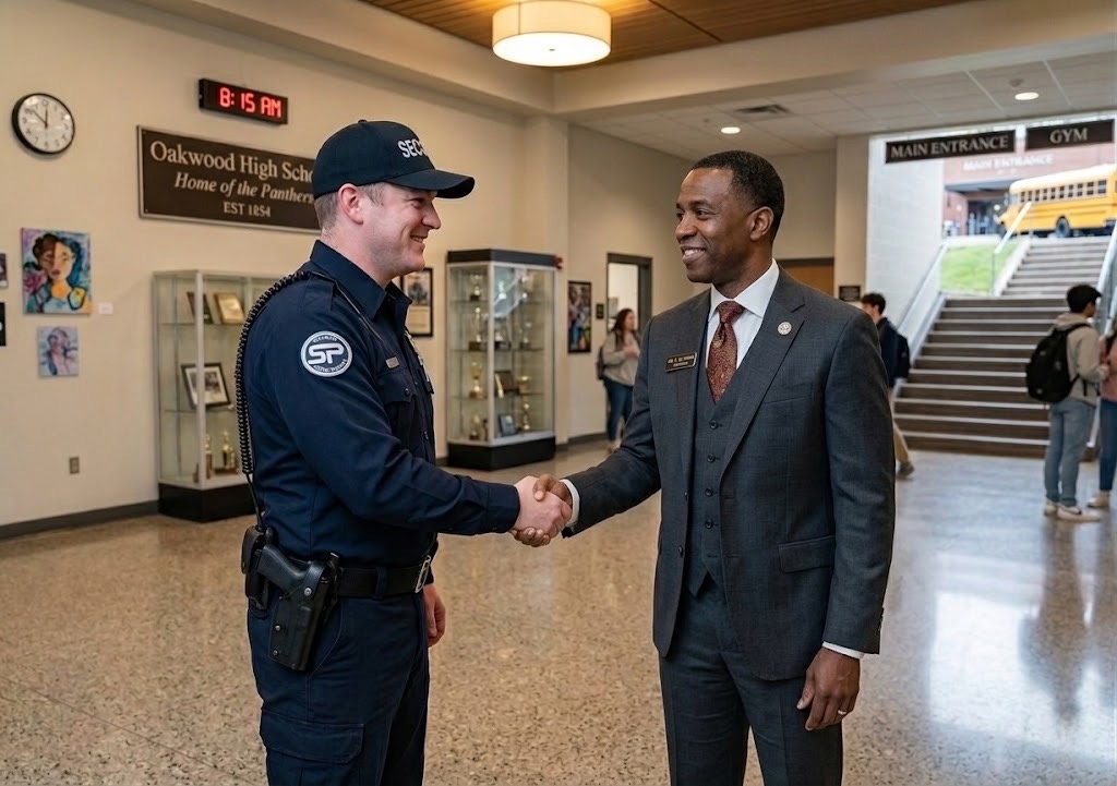 Steadfast Protection team member greeting a client at a secure property